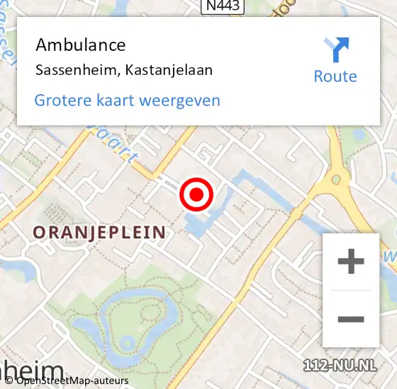 Locatie op kaart van de 112 melding: Ambulance Sassenheim, Kastanjelaan op 15 februari 2016 10:33