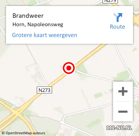 Locatie op kaart van de 112 melding: Brandweer Horn, Napoleonsweg op 15 februari 2016 11:31