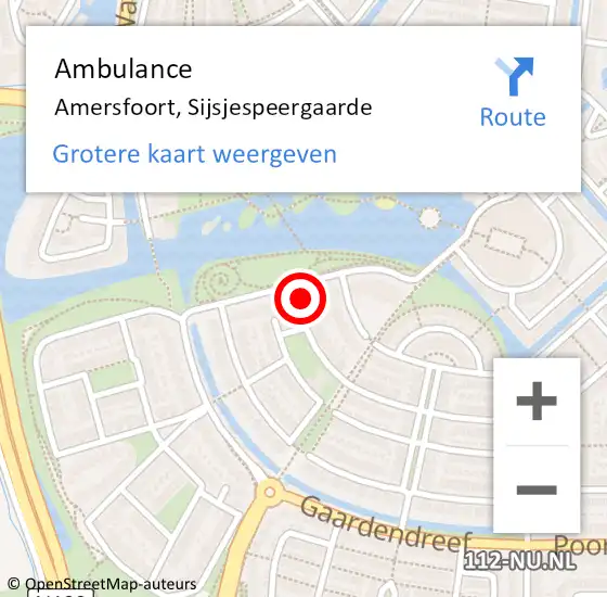 Locatie op kaart van de 112 melding: Ambulance Amersfoort, Sijsjespeergaarde op 15 februari 2016 12:03
