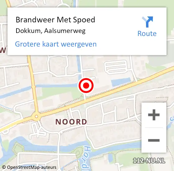 Locatie op kaart van de 112 melding: Brandweer Met Spoed Naar Dokkum, Aalsumerweg op 15 februari 2016 12:21