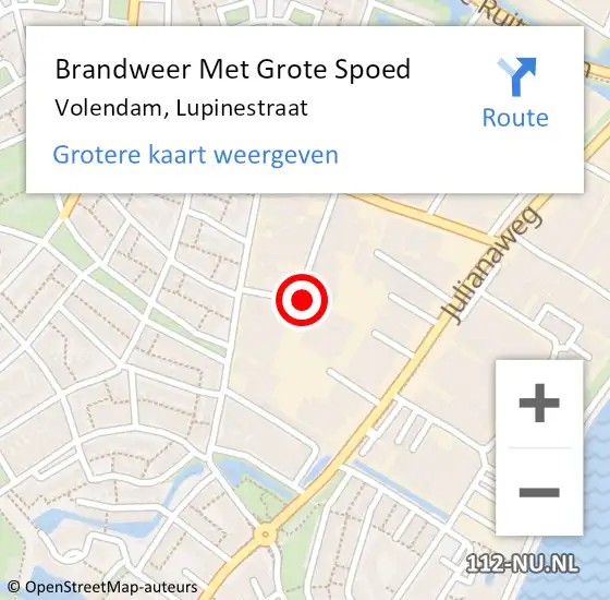 Locatie op kaart van de 112 melding: Brandweer Met Grote Spoed Naar Volendam, Lupinestraat op 15 februari 2016 12:26