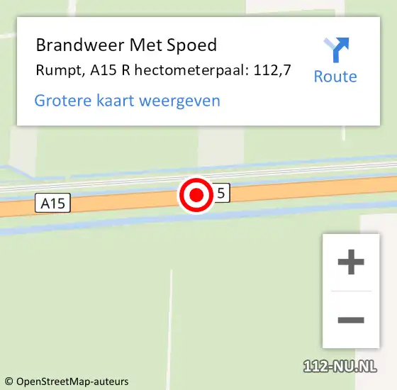 Locatie op kaart van de 112 melding: Brandweer Met Spoed Naar Rumpt, A15 R hectometerpaal: 112,7 op 15 februari 2016 12:41