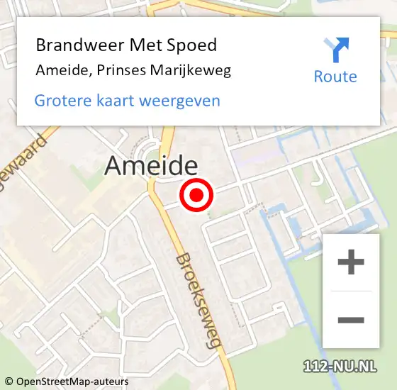 Locatie op kaart van de 112 melding: Brandweer Met Spoed Naar Ameide, Prinses Marijkeweg op 15 februari 2016 12:52