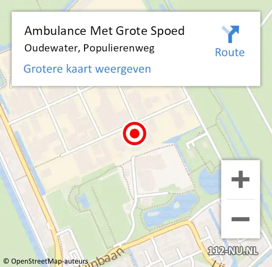 Locatie op kaart van de 112 melding: Ambulance Met Grote Spoed Naar Oudewater, Populierenweg op 15 februari 2016 13:20