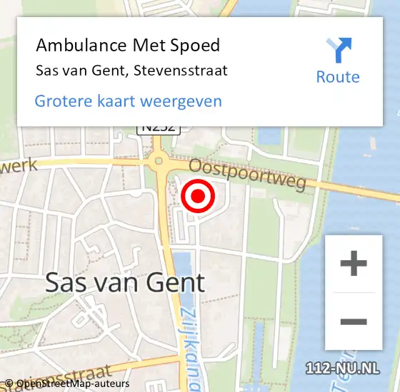 Locatie op kaart van de 112 melding: Ambulance Met Spoed Naar Sas van Gent, Stevensstraat op 15 februari 2016 13:30