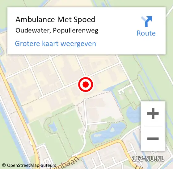 Locatie op kaart van de 112 melding: Ambulance Met Spoed Naar Oudewater, Populierenweg op 15 februari 2016 13:55