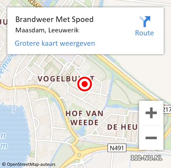 Locatie op kaart van de 112 melding: Brandweer Met Spoed Naar Maasdam, Leeuwerik op 15 februari 2016 14:51