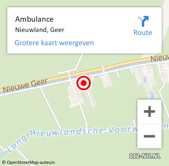 Locatie op kaart van de 112 melding: Ambulance Nieuwland, Geer op 15 februari 2016 15:57