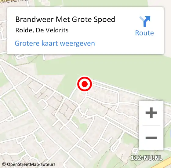 Locatie op kaart van de 112 melding: Brandweer Met Grote Spoed Naar Rolde, De Veldrits op 15 februari 2016 17:10