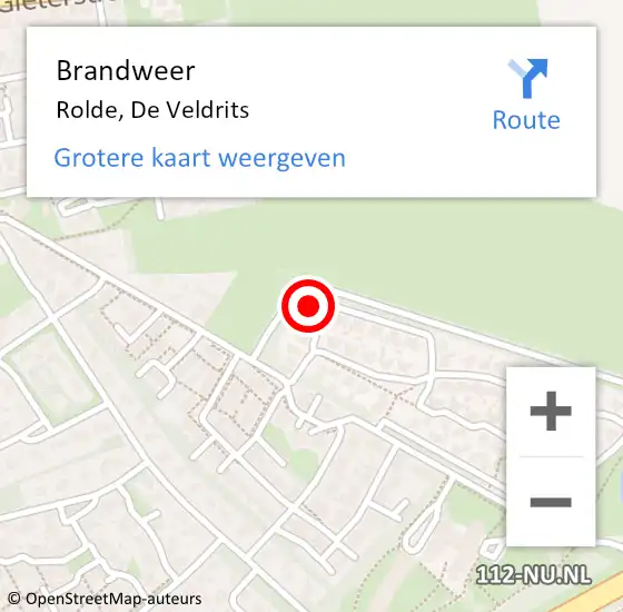 Locatie op kaart van de 112 melding: Brandweer Rolde, De Veldrits op 15 februari 2016 17:12