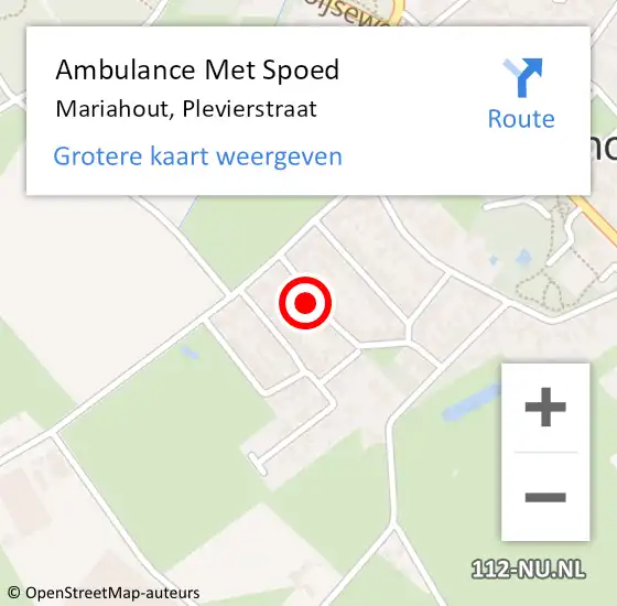 Locatie op kaart van de 112 melding: Ambulance Met Spoed Naar Mariahout, Plevierstraat op 15 februari 2016 17:19