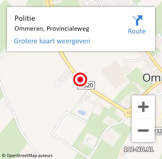 Locatie op kaart van de 112 melding: Politie Ommeren, Provincialeweg op 15 februari 2016 17:38