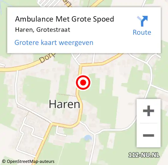 Locatie op kaart van de 112 melding: Ambulance Met Grote Spoed Naar Haren, Grotestraat op 15 februari 2016 17:49