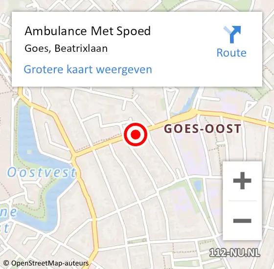 Locatie op kaart van de 112 melding: Ambulance Met Spoed Naar Goes, Beatrixlaan op 15 februari 2016 17:53