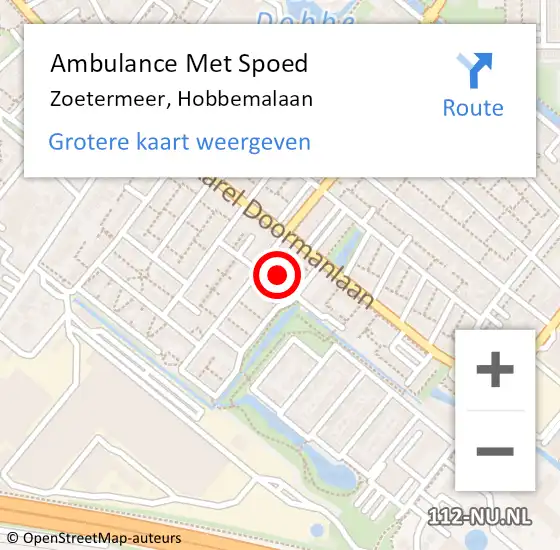 Locatie op kaart van de 112 melding: Ambulance Met Spoed Naar Zoetermeer, Hobbemalaan op 15 februari 2016 18:55