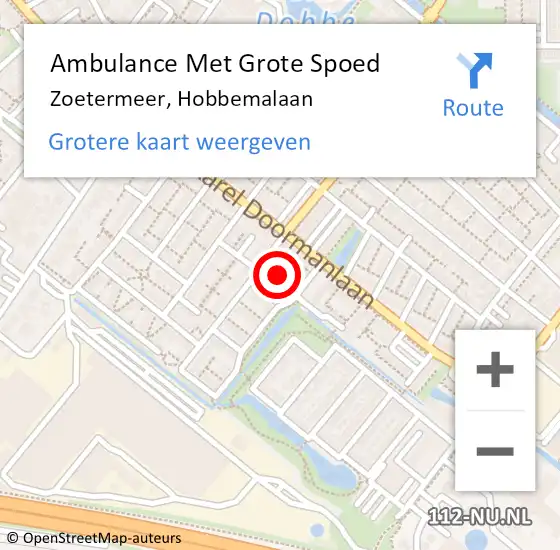 Locatie op kaart van de 112 melding: Ambulance Met Grote Spoed Naar Zoetermeer, Hobbemalaan op 15 februari 2016 19:01