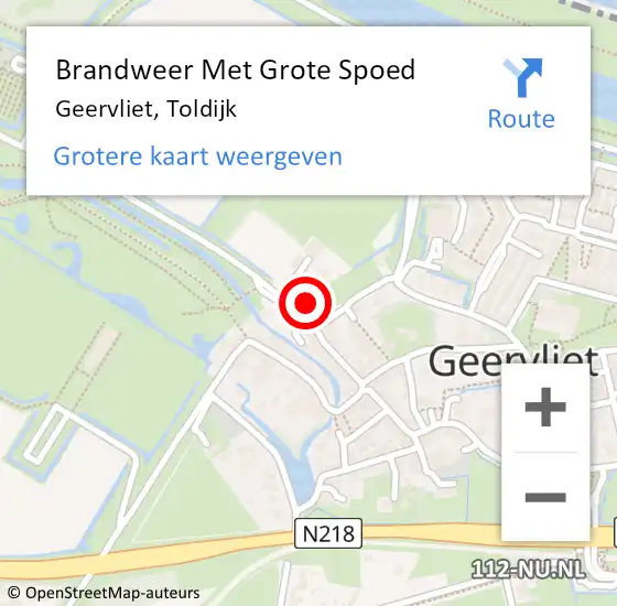 Locatie op kaart van de 112 melding: Brandweer Met Grote Spoed Naar Geervliet, Toldijk op 15 februari 2016 19:58