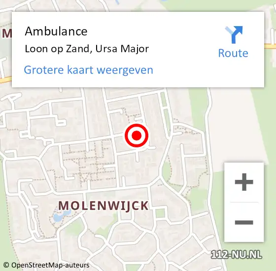 Locatie op kaart van de 112 melding: Ambulance Loon op Zand, Ursa Major op 15 februari 2016 20:25