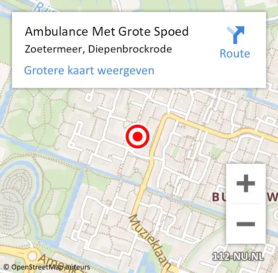 Locatie op kaart van de 112 melding: Ambulance Met Grote Spoed Naar Zoetermeer, Diepenbrockrode op 15 februari 2016 21:04