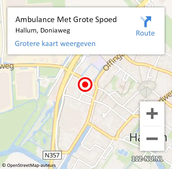 Locatie op kaart van de 112 melding: Ambulance Met Grote Spoed Naar Hallum, Doniaweg op 16 februari 2016 08:21