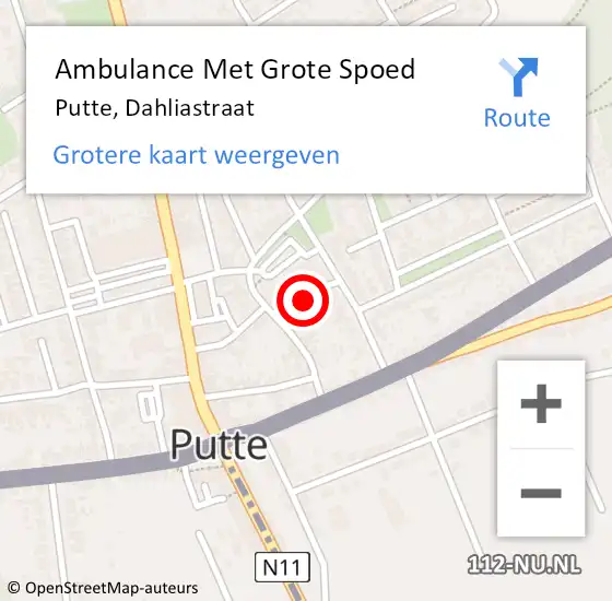 Locatie op kaart van de 112 melding: Ambulance Met Grote Spoed Naar Putte, Dahliastraat op 16 februari 2016 08:51