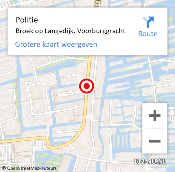 Locatie op kaart van de 112 melding: Politie Broek op Langedijk, Voorburggracht op 16 februari 2016 10:52