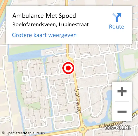 Locatie op kaart van de 112 melding: Ambulance Met Spoed Naar Roelofarendsveen, Lupinestraat op 16 februari 2016 11:49