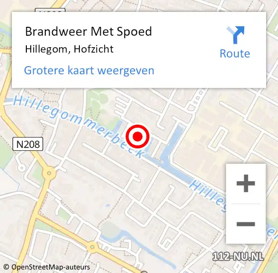 Locatie op kaart van de 112 melding: Brandweer Met Spoed Naar Hillegom, Hofzicht op 16 februari 2016 12:24