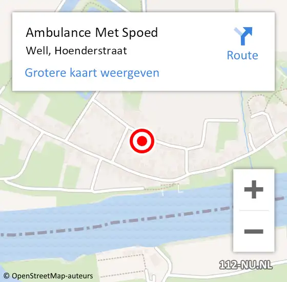 Locatie op kaart van de 112 melding: Ambulance Met Spoed Naar Well, Hoenderstraat op 16 februari 2016 14:31