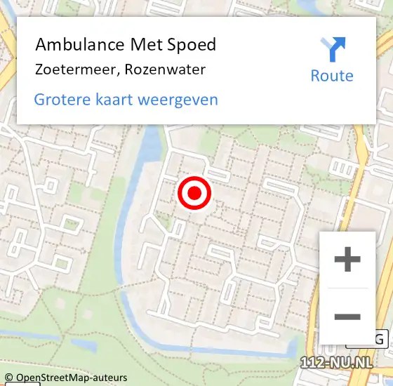 Locatie op kaart van de 112 melding: Ambulance Met Spoed Naar Zoetermeer, Rozenwater op 16 februari 2016 16:05