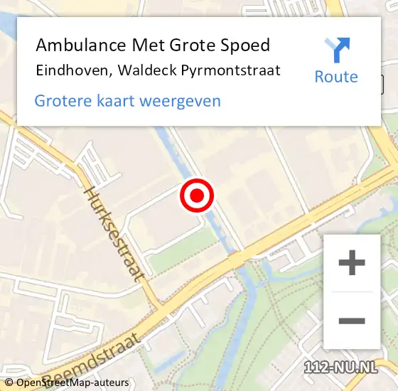 Locatie op kaart van de 112 melding: Ambulance Met Grote Spoed Naar Eindhoven, Waldeck Pyrmontstraat op 16 februari 2016 16:25