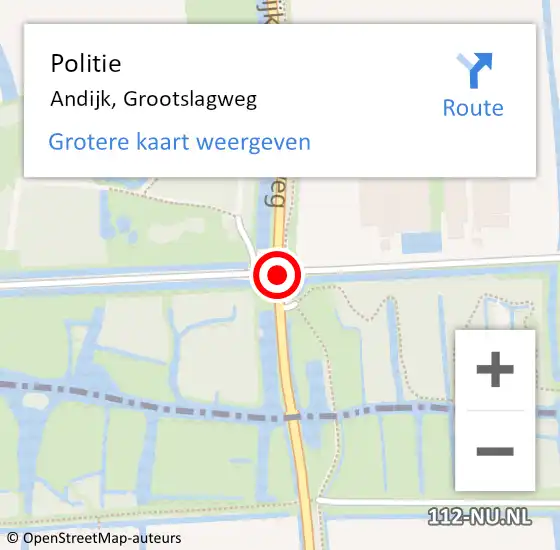 Locatie op kaart van de 112 melding: Politie Andijk, Grootslagweg op 16 februari 2016 17:22