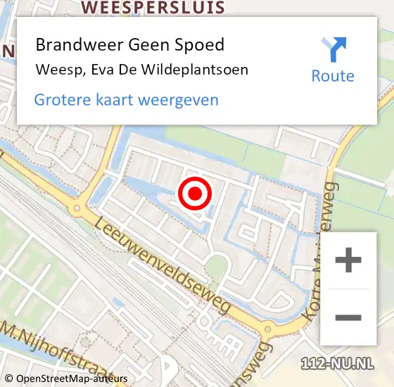 Locatie op kaart van de 112 melding: Brandweer Geen Spoed Naar Weesp, Eva De Wildeplantsoen op 16 februari 2016 17:45