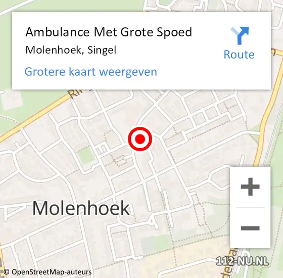 Locatie op kaart van de 112 melding: Ambulance Met Grote Spoed Naar Molenhoek, Singel op 16 februari 2016 18:29