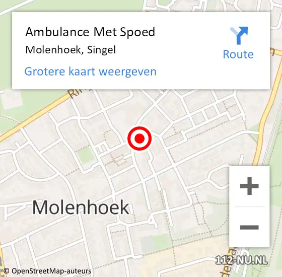 Locatie op kaart van de 112 melding: Ambulance Met Spoed Naar Molenhoek, Singel op 16 februari 2016 18:45