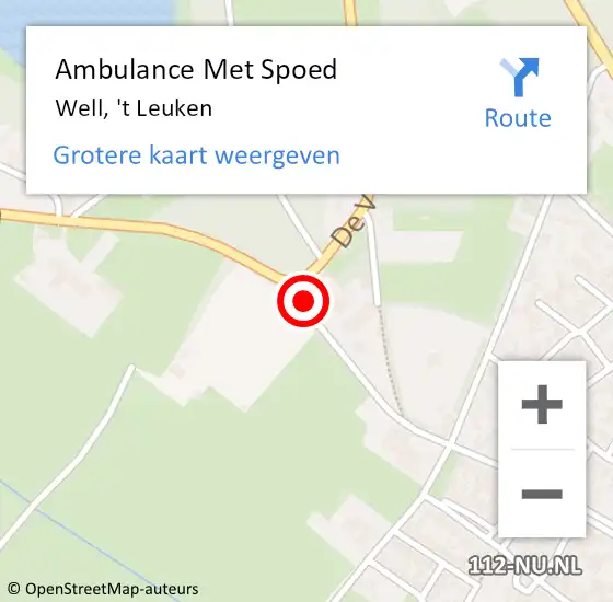 Locatie op kaart van de 112 melding: Ambulance Met Spoed Naar Well, 't Leuken op 16 februari 2016 20:35