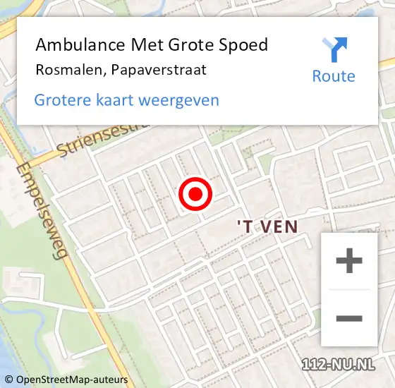 Locatie op kaart van de 112 melding: Ambulance Met Grote Spoed Naar Rosmalen, Papaverstraat op 16 februari 2016 20:39