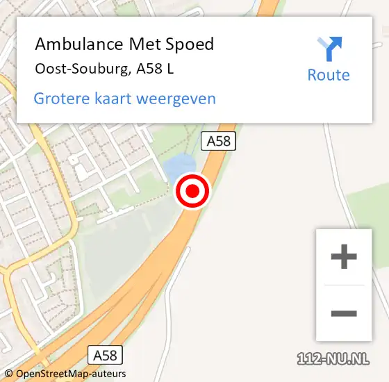 Locatie op kaart van de 112 melding: Ambulance Met Spoed Naar Oost-Souburg, A58 L op 16 februari 2016 20:56