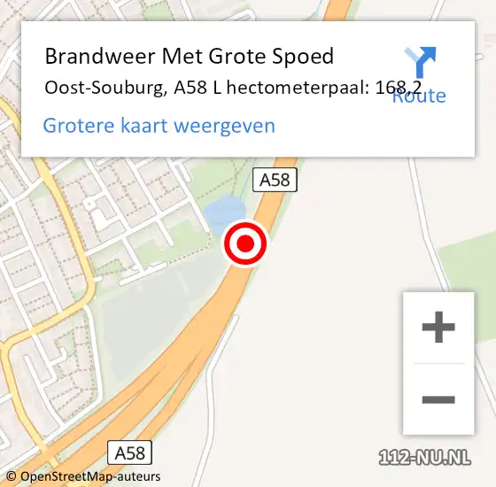 Locatie op kaart van de 112 melding: Brandweer Met Grote Spoed Naar Oost-Souburg, A58 L hectometerpaal: 168,2 op 16 februari 2016 21:00