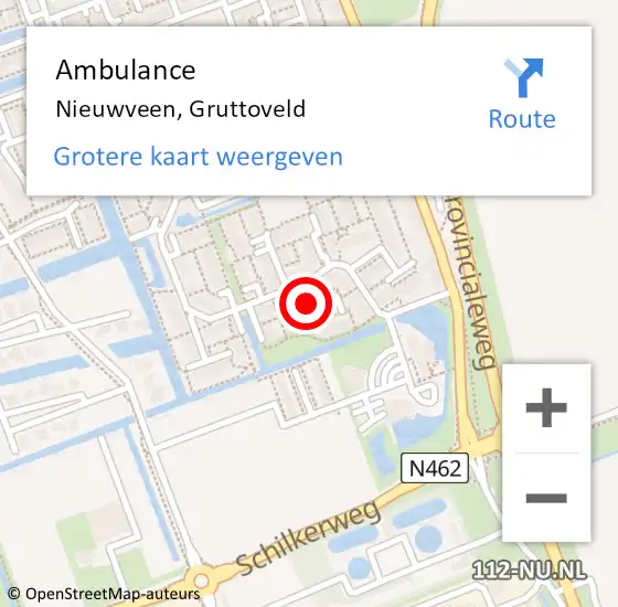 Locatie op kaart van de 112 melding: Ambulance Nieuwveen, Gruttoveld op 16 februari 2016 21:08