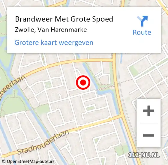 Locatie op kaart van de 112 melding: Brandweer Met Grote Spoed Naar Zwolle, Van Harenmarke op 16 februari 2016 22:36