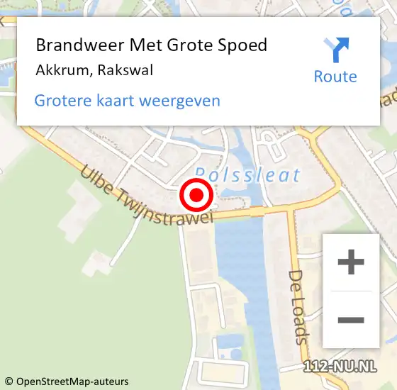 Locatie op kaart van de 112 melding: Brandweer Met Grote Spoed Naar Akkrum, Rakswal op 16 februari 2016 22:47