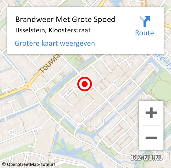 Locatie op kaart van de 112 melding: Brandweer Met Grote Spoed Naar IJsselstein, Kloosterstraat op 17 februari 2016 00:36