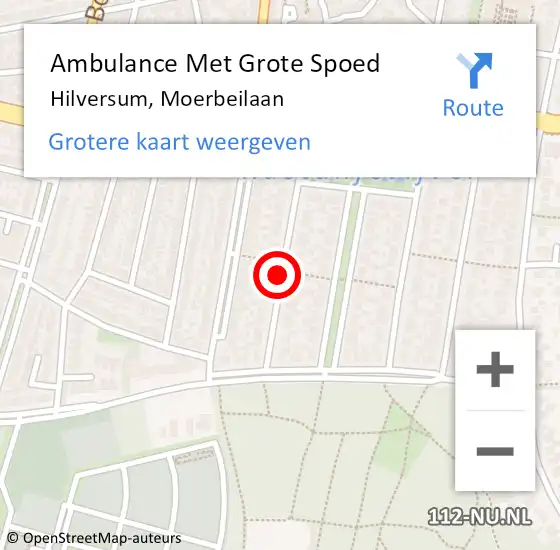 Locatie op kaart van de 112 melding: Ambulance Met Grote Spoed Naar Hilversum, Moerbeilaan op 17 februari 2016 07:49