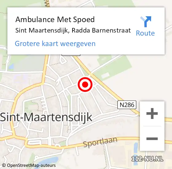 Locatie op kaart van de 112 melding: Ambulance Met Spoed Naar Sint Maartensdijk, Radda Barnenstraat op 17 februari 2016 08:58