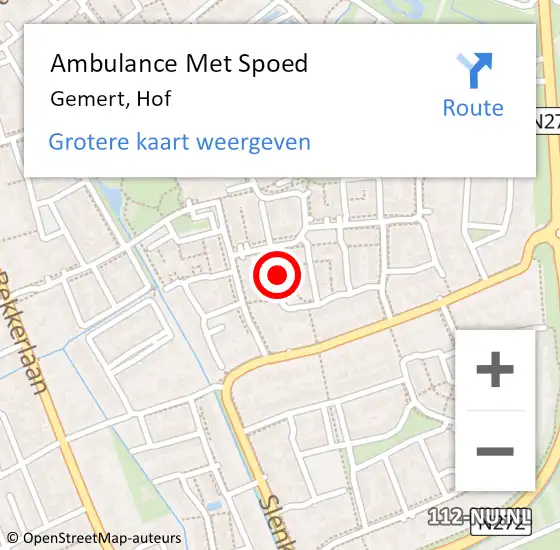 Locatie op kaart van de 112 melding: Ambulance Met Spoed Naar Gemert, Hof op 17 februari 2016 09:48