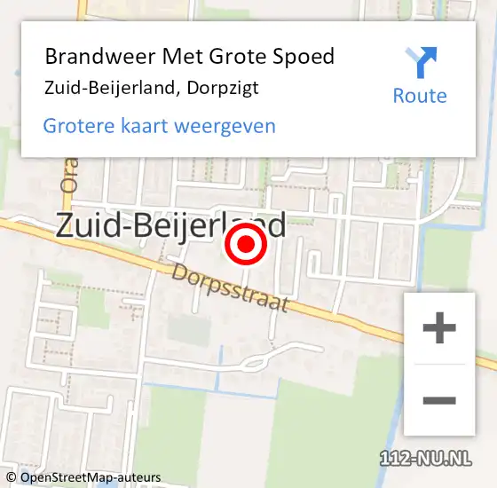 Locatie op kaart van de 112 melding: Brandweer Met Grote Spoed Naar Zuid-Beijerland, Dorpzigt op 17 februari 2016 10:13