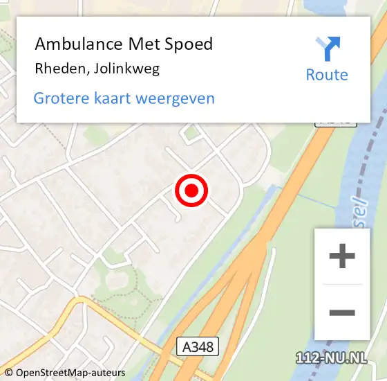 Locatie op kaart van de 112 melding: Ambulance Met Spoed Naar Rheden, Jolinkweg op 17 februari 2016 11:27