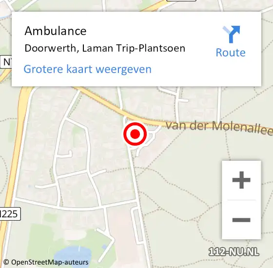 Locatie op kaart van de 112 melding: Ambulance Doorwerth, Laman Trip-Plantsoen op 17 februari 2016 13:17