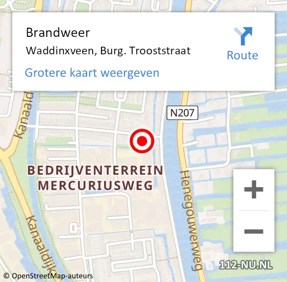 Locatie op kaart van de 112 melding: Brandweer Waddinxveen, Burg. Trooststraat op 17 februari 2016 13:32